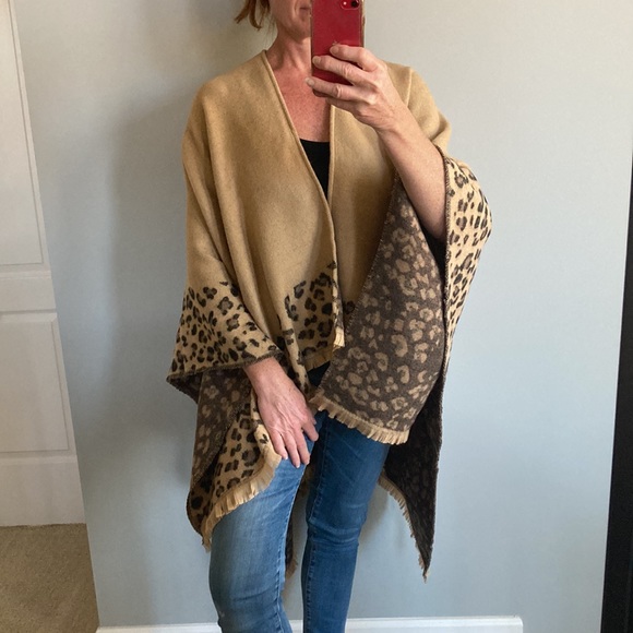 Accessories - Tan & Animal Print Open Cardigan Sweater Kimono Wrap